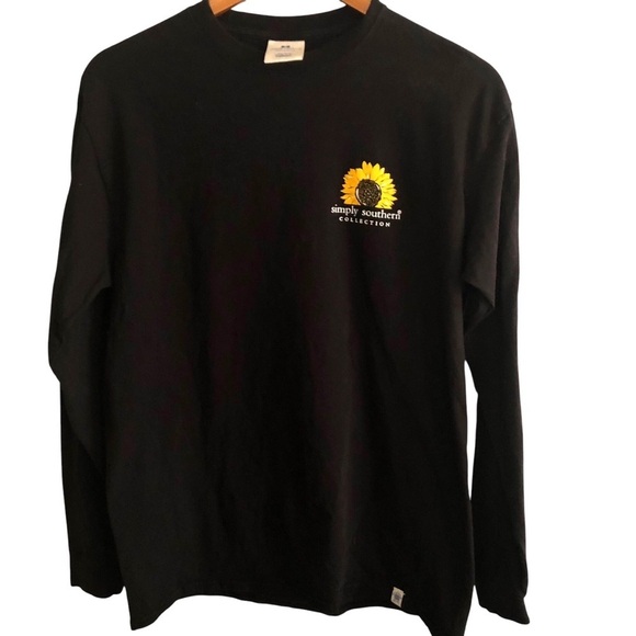 Simply Southern Long Sleeve Tee T Shirt Sz M Black Sunflower Blessed Spell out - Picture 2 of 5